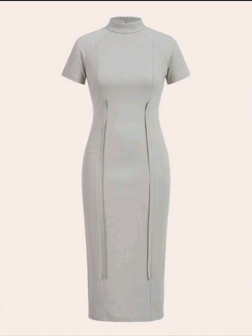 Mock Neck Short Sleeve Sheath Dress in Light Gray